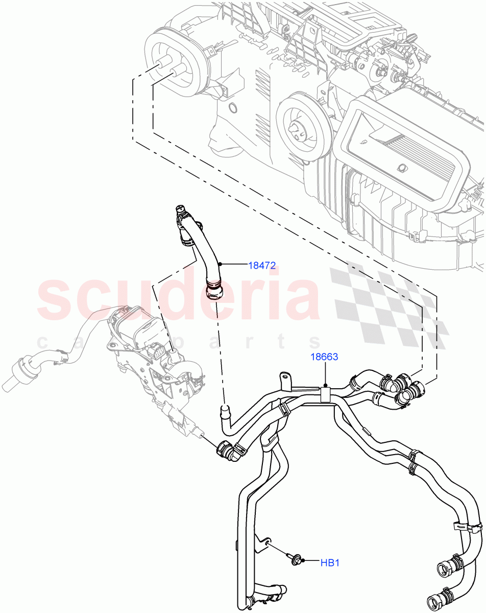 Heater Hoses(Solihull Plant Build)(2.0L I4 DSL MID DOHC AJ200,With Fuel Fired Heater,With Air Conditioning - Front/Rear,Less Park Heating,2.0L I4 DSL HIGH DOHC AJ200)((V)FROMJA000001,(V)TOJA999999) of Land Rover Land Rover Discovery 5 (2017+) [2.0 Turbo Petrol AJ200P]