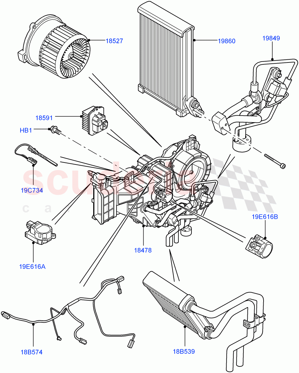 Heater/Air Cond.Internal Components(Rear)(With Rear Seat Climate Control)((V)FROMAA000001) of Land Rover Land Rover Discovery 4 (2010-2016) [5.0 OHC SGDI NA V8 Petrol]