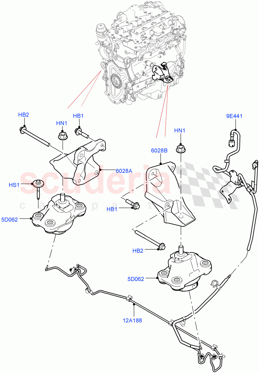 Engine Mounting(2.0L AJ200P Hi PHEV,2.0L I4 High DOHC AJ200 Petrol)((V)FROMJA000001) of Land Rover Land Rover Range Rover Sport (2014+) [3.0 Diesel 24V DOHC TC]