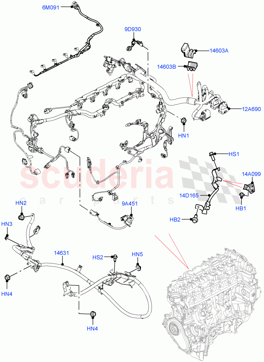 Engine Harness (3.0L AJ20D6 Diesel High, Less Electric Engine Battery) ((V) FROMMA000001) of Land Rover Land Rover Range Rover Velar (2017+) [3.0 Diesel 24V DOHC TC]
