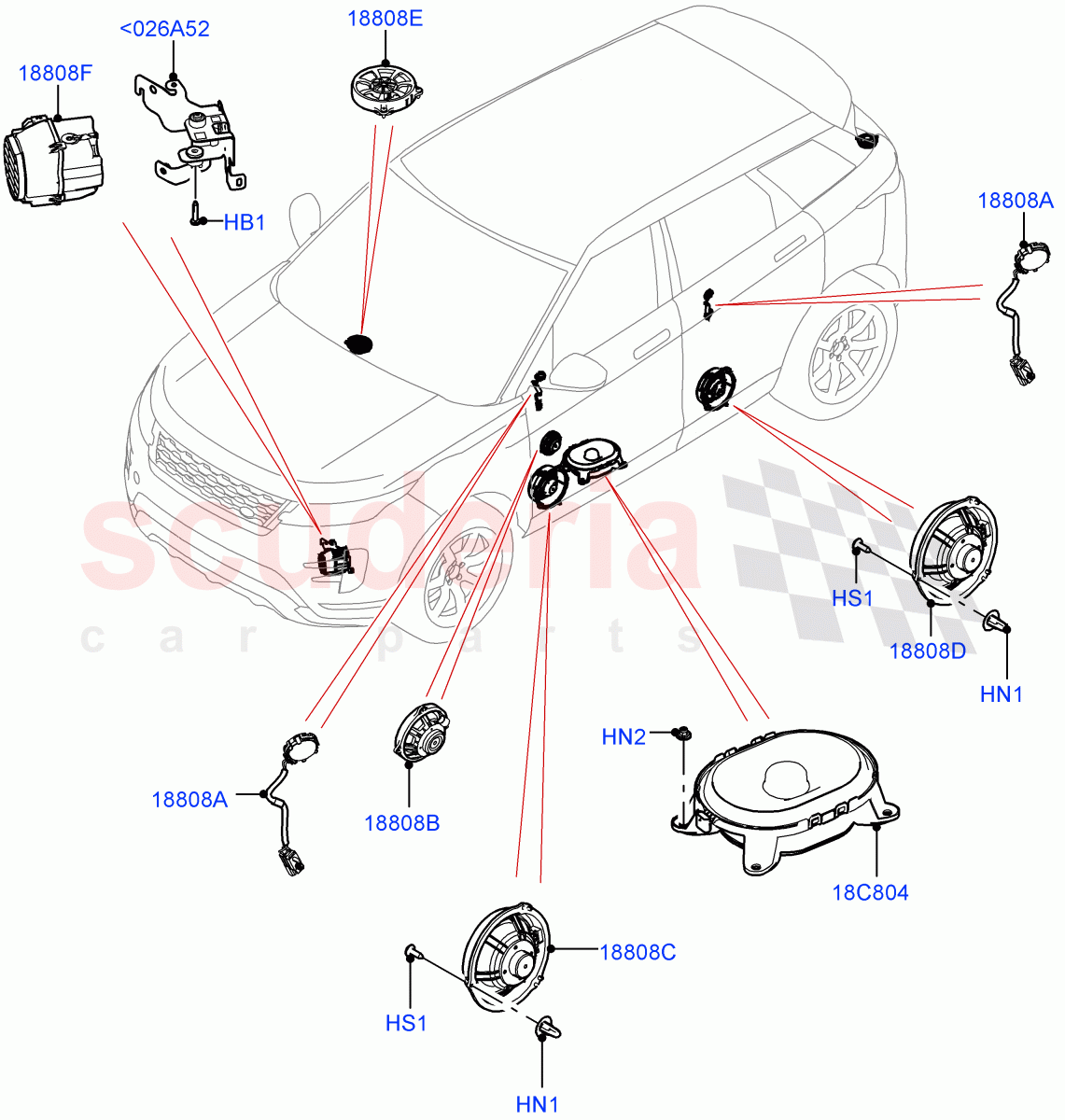 Speakers(Changsu (China),Hi Line Audio System - 600 W) of Land Rover Land Rover Range Rover Evoque (2019+) [2.0 Turbo Petrol AJ200P]