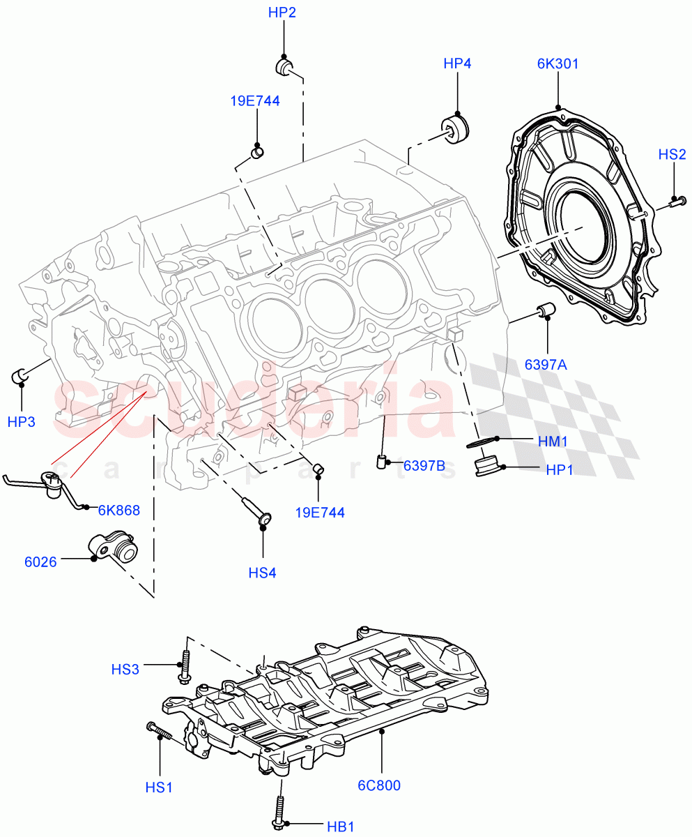 Cylinder Block And Plugs (Solihull Plant Build) (3.0L DOHC GDI SC V6 PETROL) ((V) FROMEA000001) of Land Rover Land Rover Discovery 5 (2017+) [3.0 DOHC GDI SC V6 Petrol]