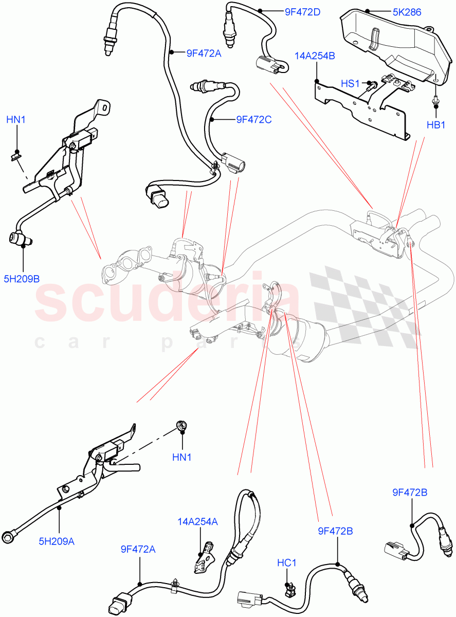 Exhaust Sensors And Modules(5.0L P AJ133 DOHC CDA S/C Enhanced)((V)FROMKA000001) of Land Rover Land Rover Range Rover Velar (2017+) [5.0 OHC SGDI SC V8 Petrol]