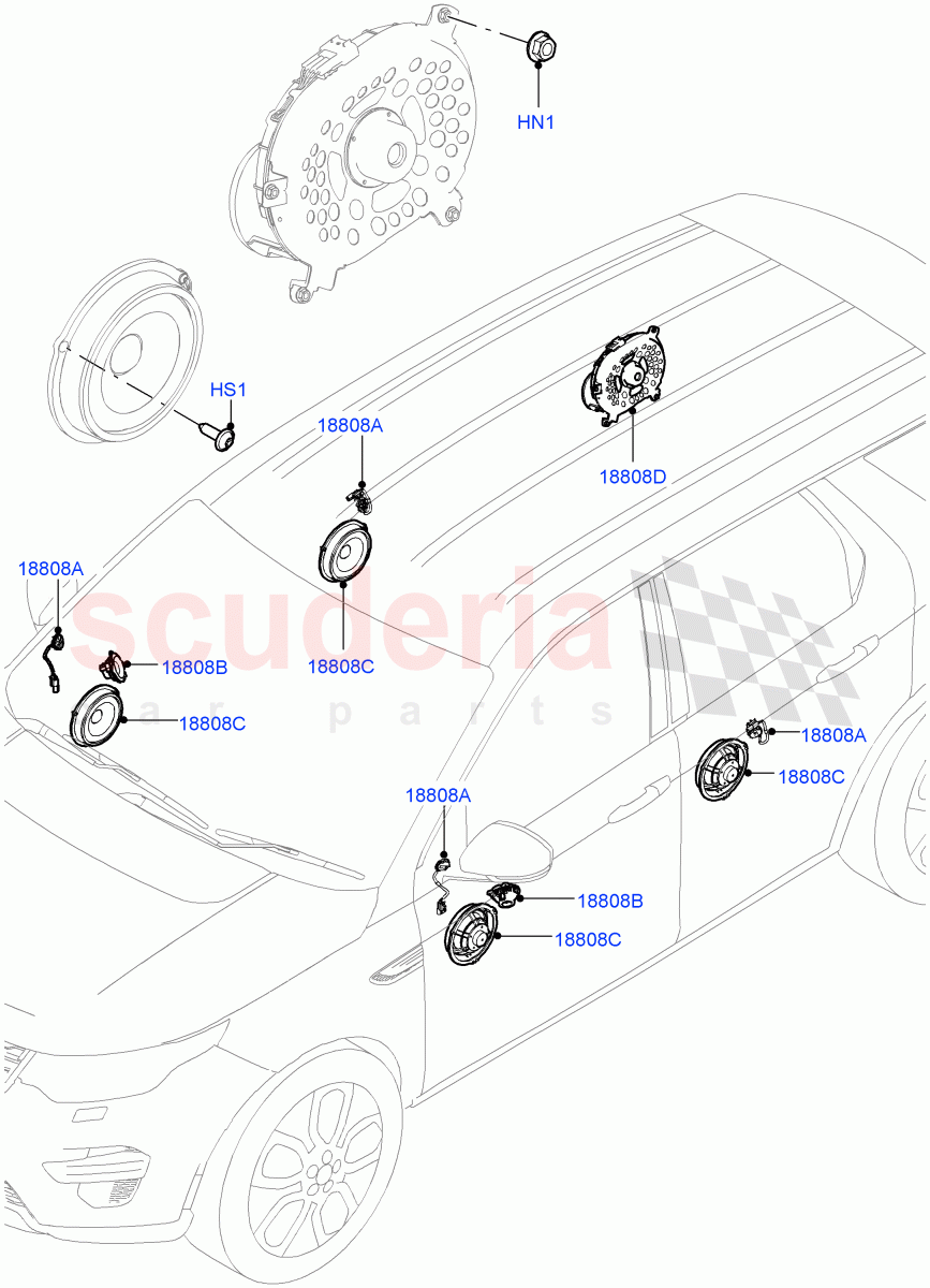 Speakers(Itatiaia (Brazil),Hi Line Audio System - 600 W,Midline Sound System)((V)FROMGT000001) of Land Rover Land Rover Discovery Sport (2015+) [1.5 I3 Turbo Petrol AJ20P3]