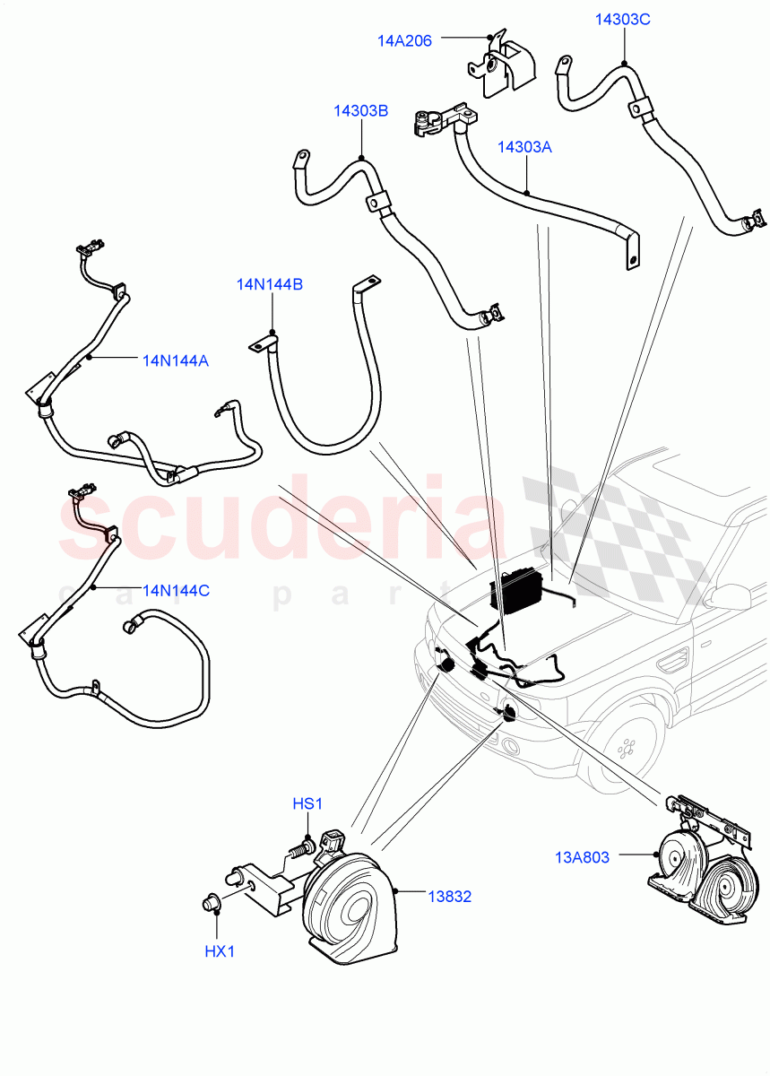 Battery Cables And Horn((V)TO9A999999) of Land Rover Land Rover Range Rover Sport (2005-2009) [2.7 Diesel V6]