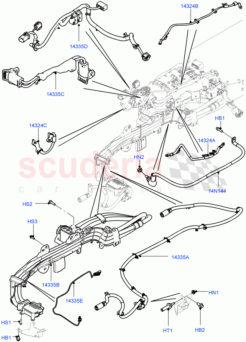 Hybrid Electrical Modules (Traction Battery Cables) (3.0 V6 D Gen2 Twin Turbo, 8 Speed Auto Trans ZF 8HP70 HEV 4WD, 3.0 V6 Diesel Electric Hybrid Eng, 3.0 V6 D Gen2 Mono Turbo) ((V) FROMEA000001) of Land Rover Land Rover Range Rover Sport (2014+) [2.0 Turbo Diesel]