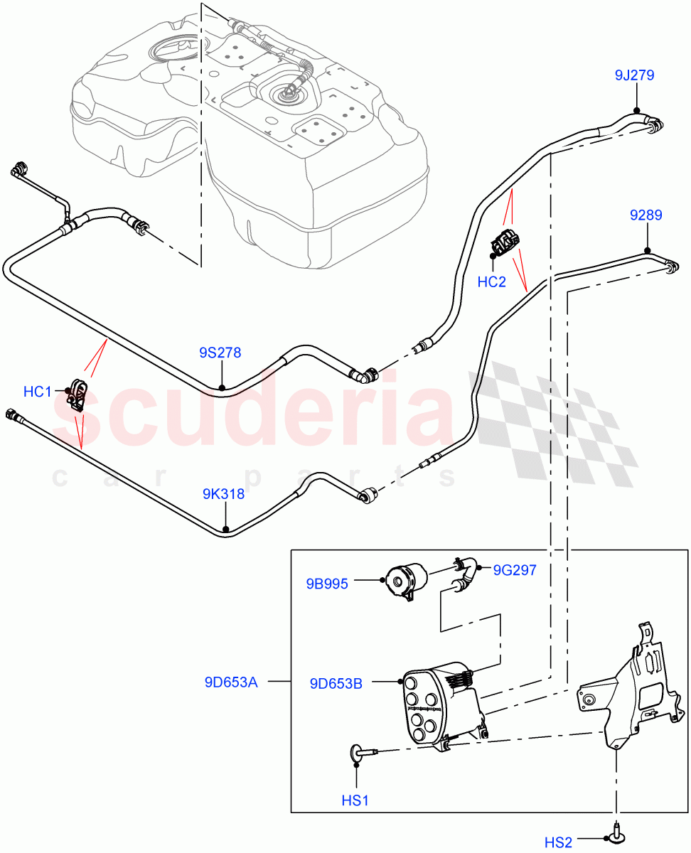 Carbon Canister(2.0L AJ20P4 Petrol Mid PTA,Halewood (UK),Fuel Tank Filler Neck - Unleaded,2.0L AJ20P4 Petrol E100 PTA,2.0L AJ20P4 Petrol High PTA)((V)FROMLH000001) of Land Rover Land Rover Discovery Sport (2015+) [2.0 Turbo Petrol AJ200P]