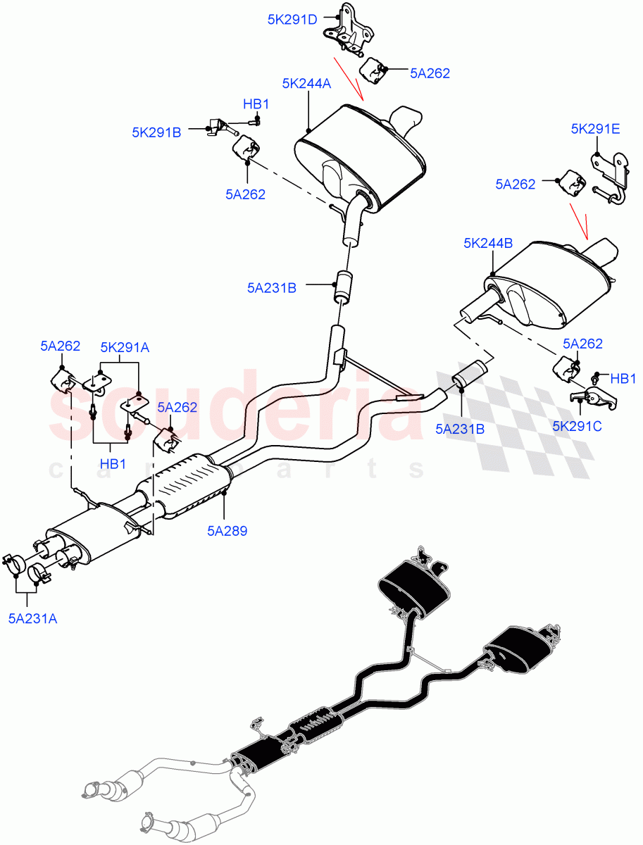 Rear Exhaust System (5.0 Petrol AJ133 DOHC CDA) ((V) FROMJA000001) of Land Rover Land Rover Range Rover Sport (2014+) [5.0 OHC SGDI SC V8 Petrol]