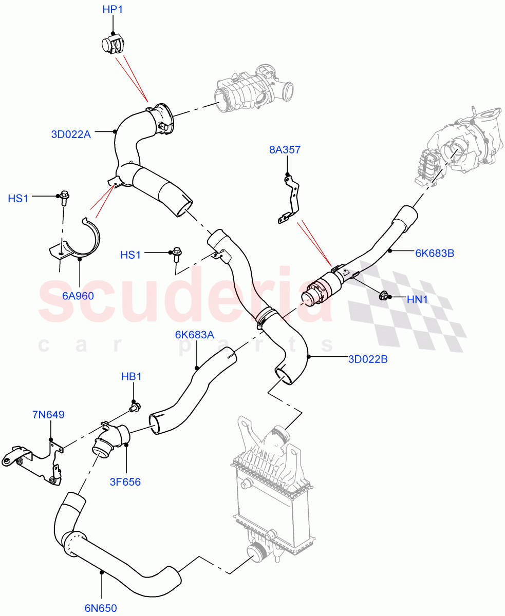 Intercooler/Air Ducts And Hoses(Solihull Plant Build)(3.0 V6 D Gen2 Mono Turbo,3.0 V6 D Low MT ROW)((V)FROMFA000001) of Land Rover Land Rover Range Rover (2012-2021) [3.0 Diesel 24V DOHC TC]