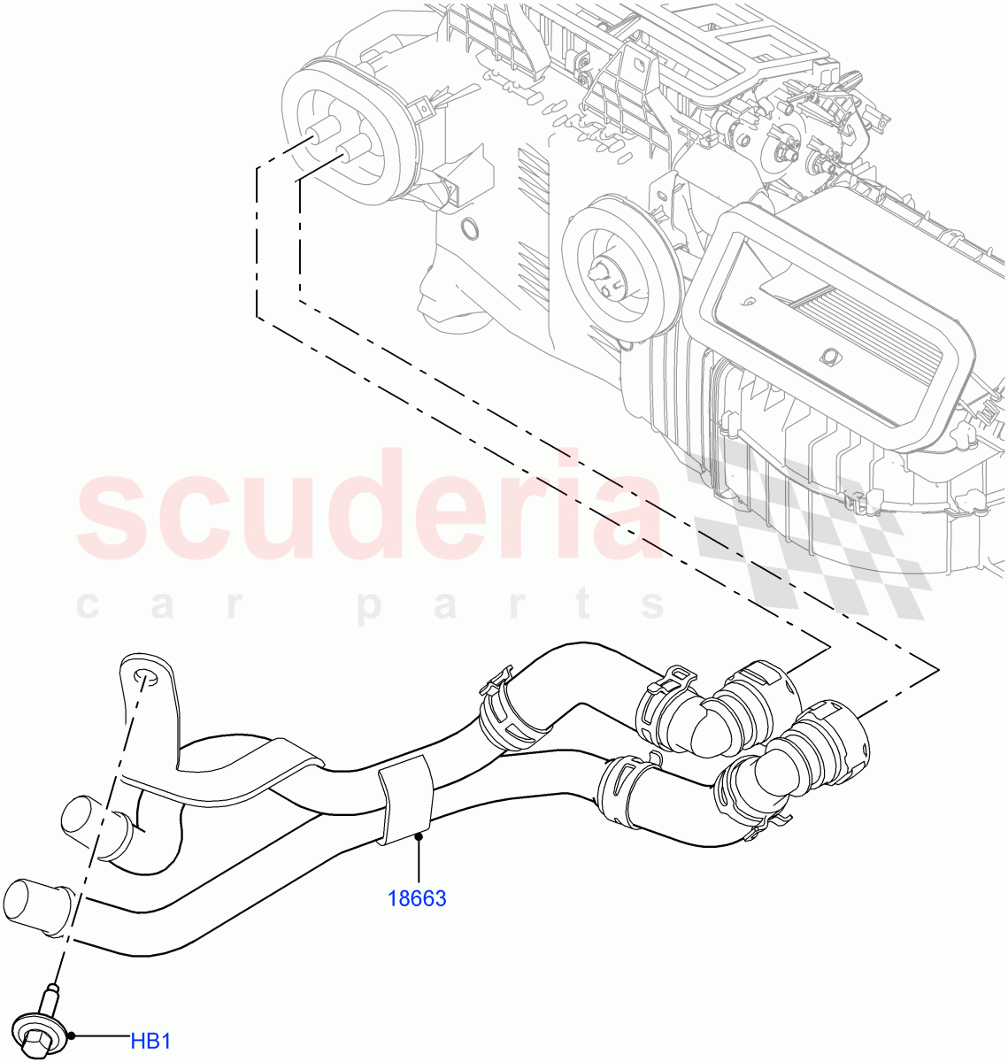 Heater Hoses(Solihull Plant Build)(3.0L DOHC GDI SC V6 PETROL,With Manual Air Conditioning,With Front Comfort Air Con (IHKA),3.0 V6 D Low MT ROW,With Air Conditioning - Front/Rear,3.0 V6 D Gen2 Twin Turbo,3.0 V6 D Gen2 Mono Turbo)((V)FROMKA000001) of Land Rover Land Rover Discovery 5 (2017+) [3.0 I6 Turbo Diesel AJ20D6]