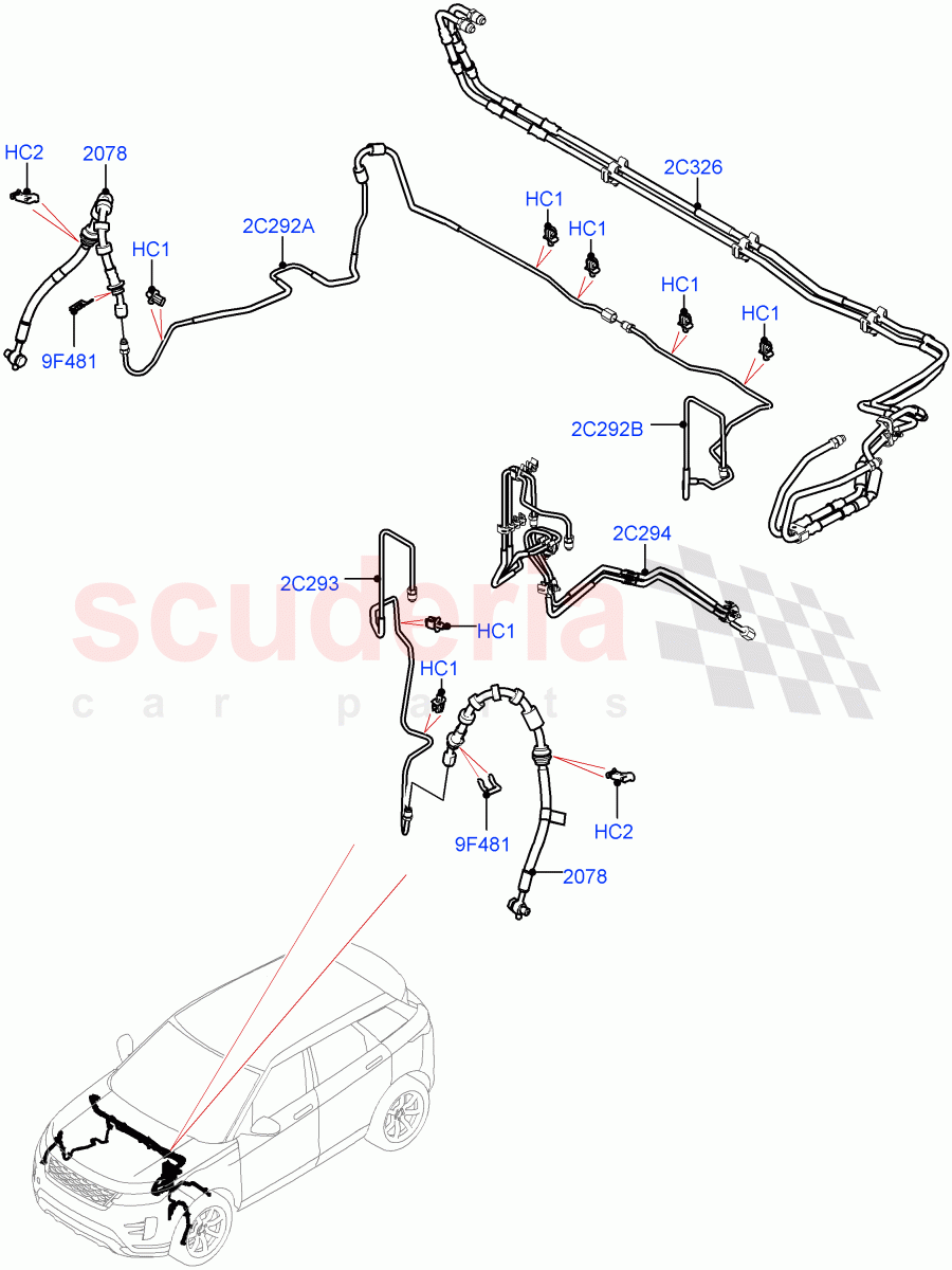 Front Brake Pipes(RHD,Halewood (UK),Electric Engine Battery-MHEV,Less Electric Engine Battery)((V)TOLH999999) of Land Rover Land Rover Range Rover Evoque (2019+) [1.5 I3 Turbo Petrol AJ20P3]