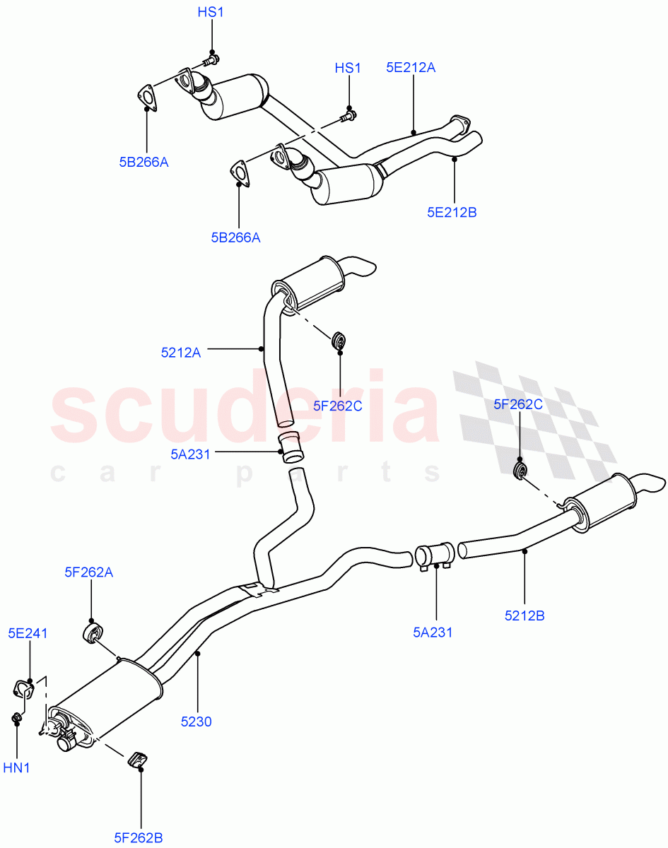 Exhaust System (3.6L V8 32V DOHC EFi Diesel Lion) ((V) FROM7A000001, (V) TO9A999999) of Land Rover Land Rover Range Rover Sport (2005-2009) [3.6 V8 32V DOHC EFI Diesel]