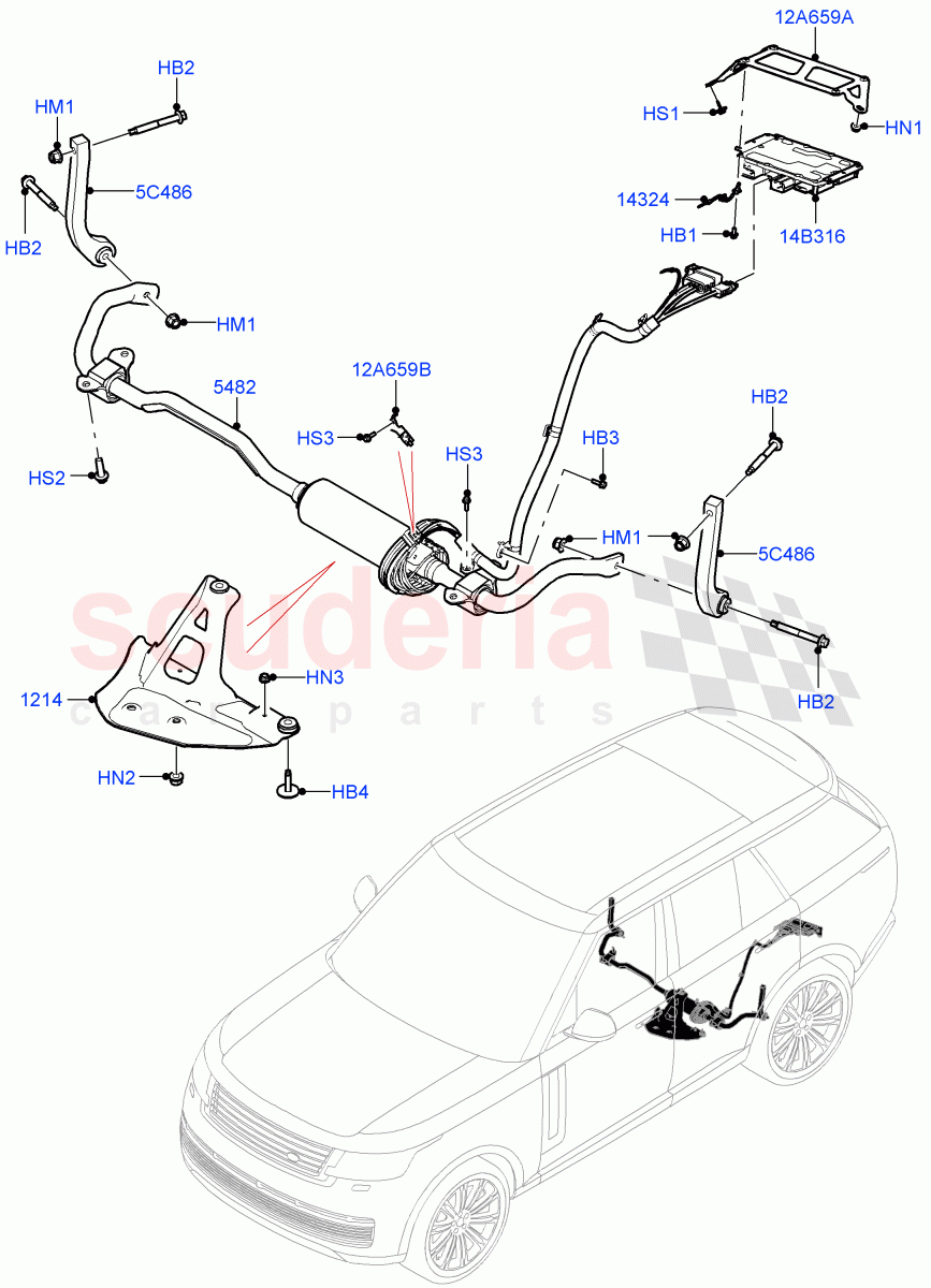 Rear Cross Member & Stabilizer Bar(Active Stabilizer Bar)(Electronic Air Suspension With ACE) of Land Rover Land Rover Range Rover (2022+) [3.0 I6 Turbo Diesel AJ20D6]