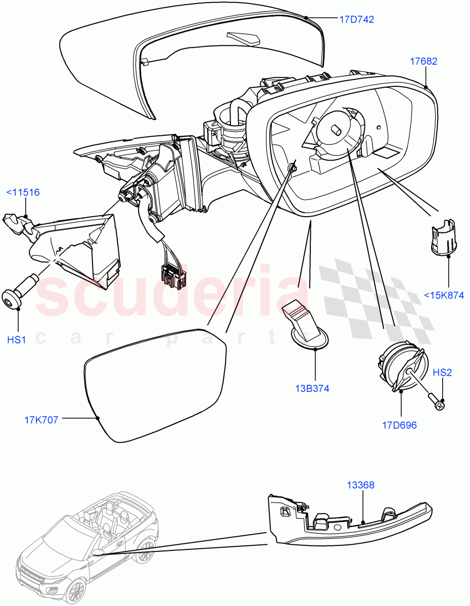 Exterior Rear View Mirror(2 Door Convertible,Halewood (UK)) of Land Rover Land Rover Range Rover Evoque (2012-2018) [2.0 Turbo Diesel]