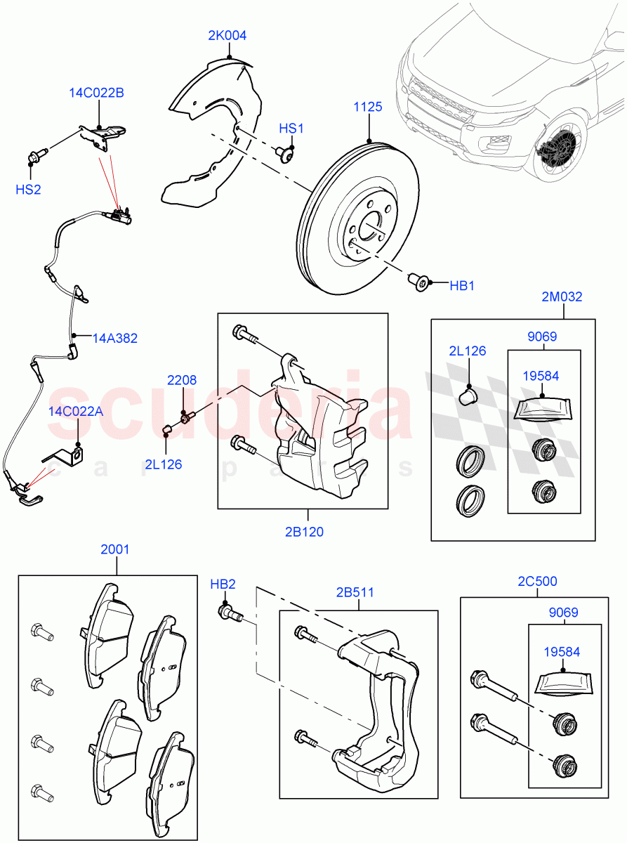 Front Brake Discs And Calipers (Itatiaia (Brazil), Front Disc And Caliper Size 18) ((V) FROMJT000001) of Land Rover Land Rover Range Rover Evoque (2012-2018) [2.0 Turbo Diesel]