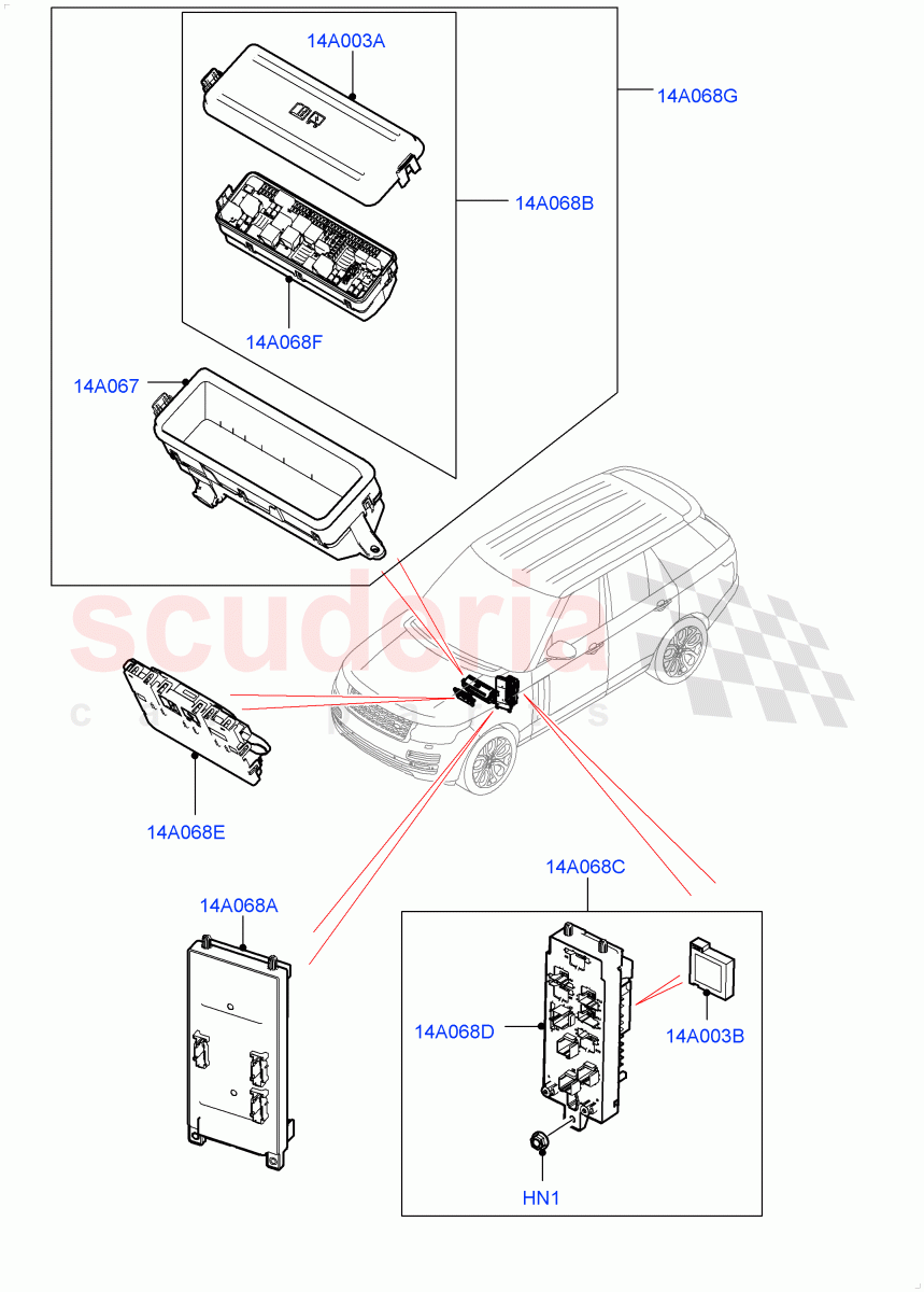 Fuses, Holders And Circuit Breakers (Front) of Land Rover Land Rover Range Rover (2012-2021) [3.0 I6 Turbo Diesel AJ20D6]