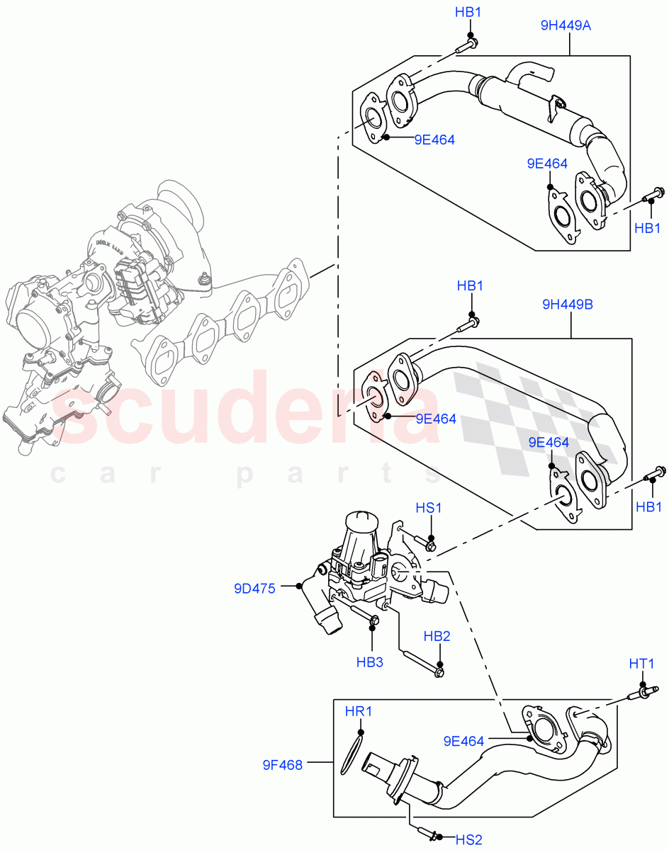 Exhaust Gas Recirculation(Solihull Plant Build, LH Side)(2.0L I4 DSL HIGH DOHC AJ200,EU6 + DPF Emissions,2.0L I4 DSL MID DOHC AJ200,L6 Diesel Emissions,Japanese Emission + DPF,DPF + DE-SOX,Stage V Plus DPF)((V)FROMHA000001,(V)TOJA999999) of Land Rover Land Rover Discovery 5 (2017+) [2.0 Turbo Diesel]