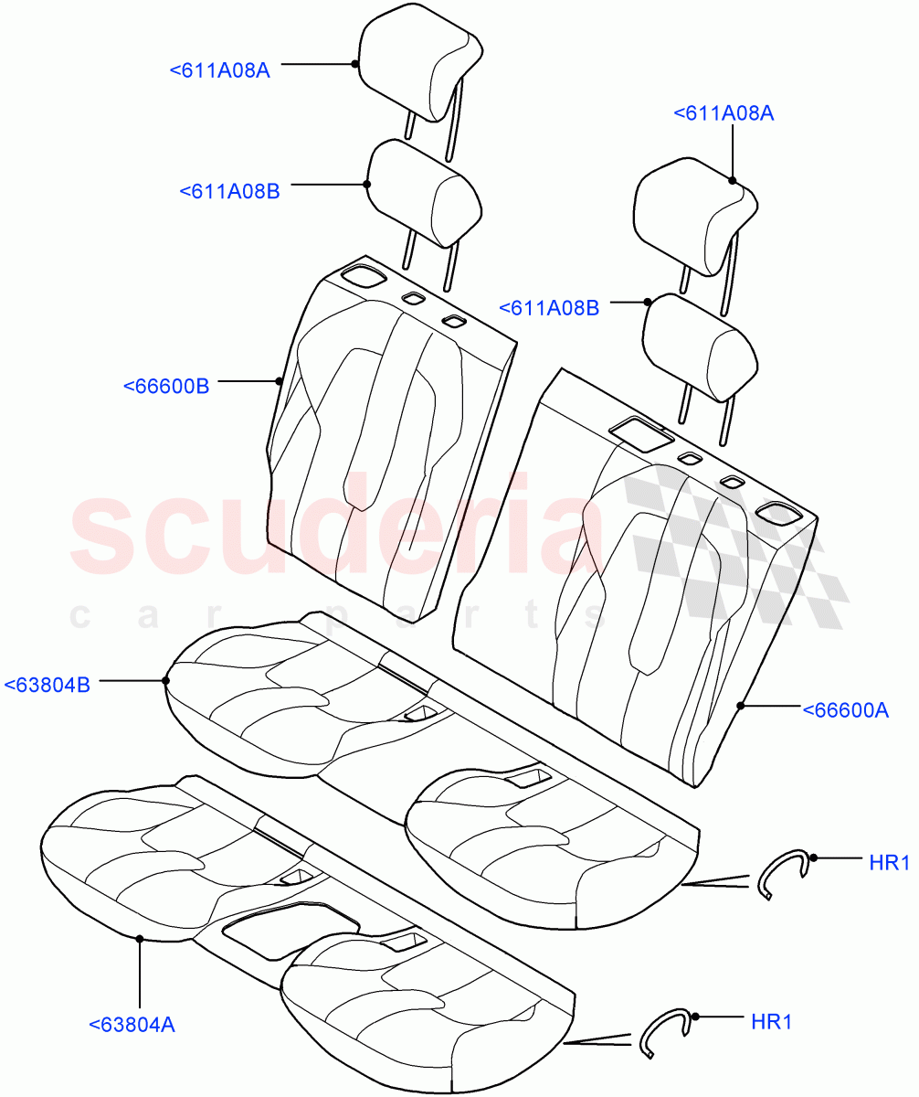 Rear Seat Covers (Taurus Leather Perforated, Halewood (UK), With 2 Rear Small Individual Seats, With 2 Individual Second Row Seats) of Land Rover Land Rover Range Rover Evoque (2012-2018) [2.0 Turbo Petrol AJ200P]