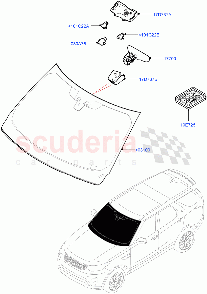 Windscreen/Inside Rear View Mirror (Nitra Plant Build) ((V) FROMK2000001) of Land Rover Land Rover Discovery 5 (2017+) [3.0 Diesel 24V DOHC TC]