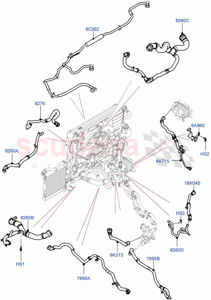 Cooling System Pipes And Hoses(3.0L AJ20P6 Petrol High,With Standard Engine Cooling System)((V)FROMMA000001) of Land Rover Land Rover Range Rover Velar (2017+) [3.0 I6 Turbo Petrol AJ20P6]