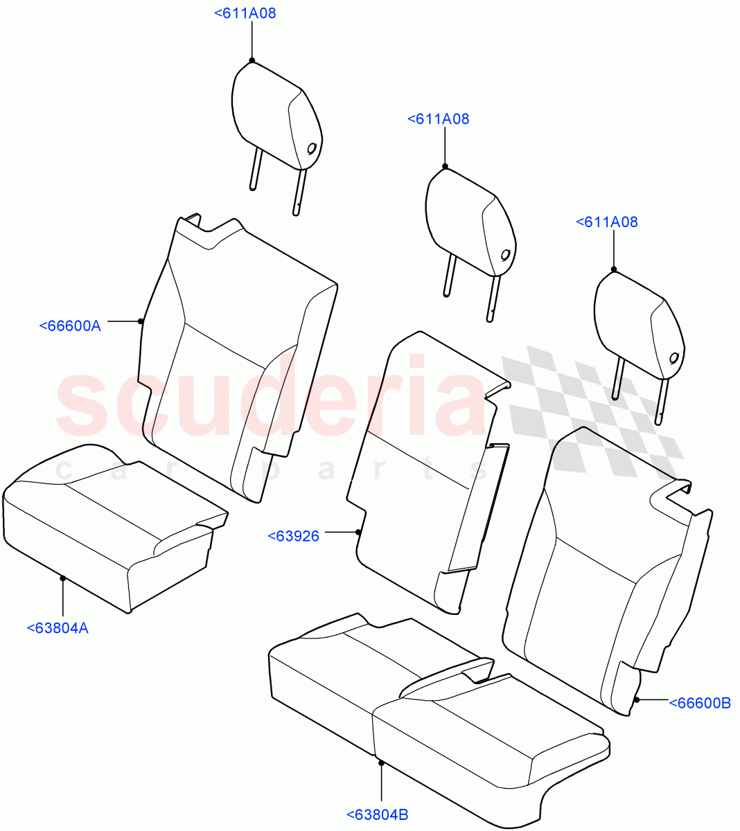 Rear Seat Covers(Solihull Plant Build)(Grained Cloth,Version - Core,60/40 Load Through With Slide)((V)FROMHA000001) of Land Rover Land Rover Discovery 5 (2017+) [3.0 DOHC GDI SC V6 Petrol]