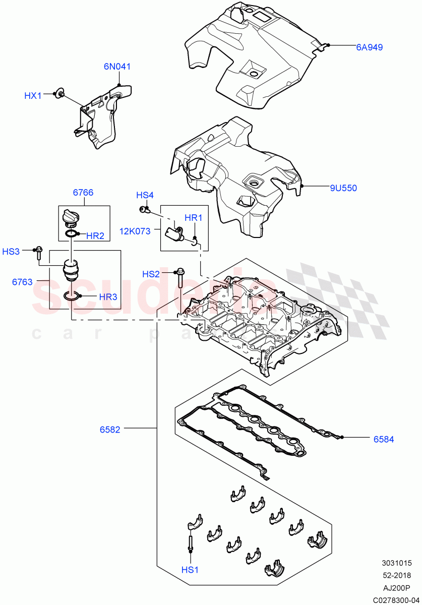 Cylinder Head Cover(2.0L I4 High DOHC AJ200 Petrol,2.0L I4 Mid DOHC AJ200 Petrol,2.0L I4 Mid AJ200 Petrol E100)((V)FROMJH000001) of Land Rover Land Rover Discovery Sport (2015+) [2.0 Turbo Petrol AJ200P]