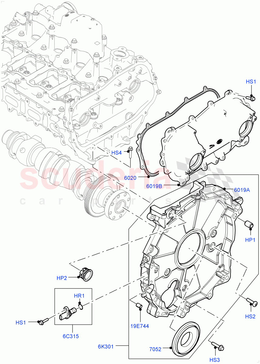 Timing Gear Covers (2.0L I4 High DOHC AJ200 Petrol, Changsu (China), 2.0L I4 Mid DOHC AJ200 Petrol) of Land Rover Land Rover Discovery Sport (2015+) [2.0 Turbo Petrol AJ200P]