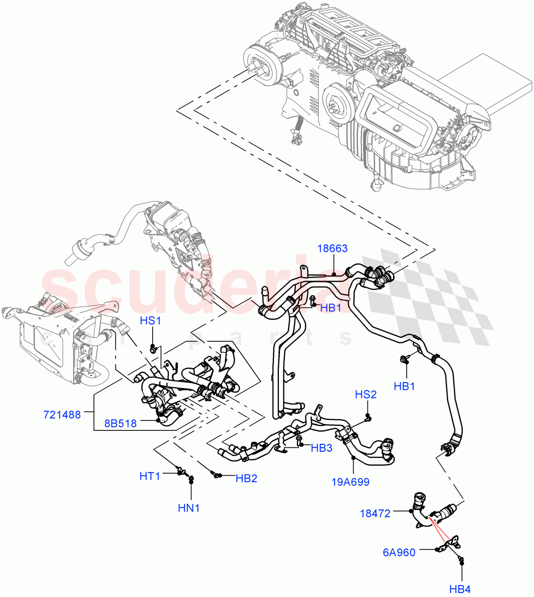 Heater Hoses (Front) (2.0L AJ200P Hi PHEV, Premium Air Conditioning-Front/Rear, Electric Engine Battery-PHEV) ((V) FROMKA000001) of Land Rover Land Rover Range Rover Sport (2014+) [2.0 Turbo Petrol AJ200P]