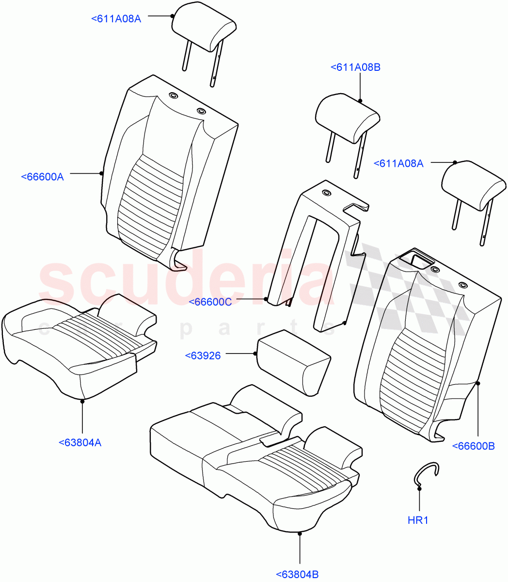 Rear Seat Covers(Taurus Leather Perforated,Itatiaia (Brazil),With 60/40 Manual Fold Thru Rr Seat)((V)FROMLT000001) of Land Rover Land Rover Discovery Sport (2015+) [2.0 Turbo Petrol GTDI]