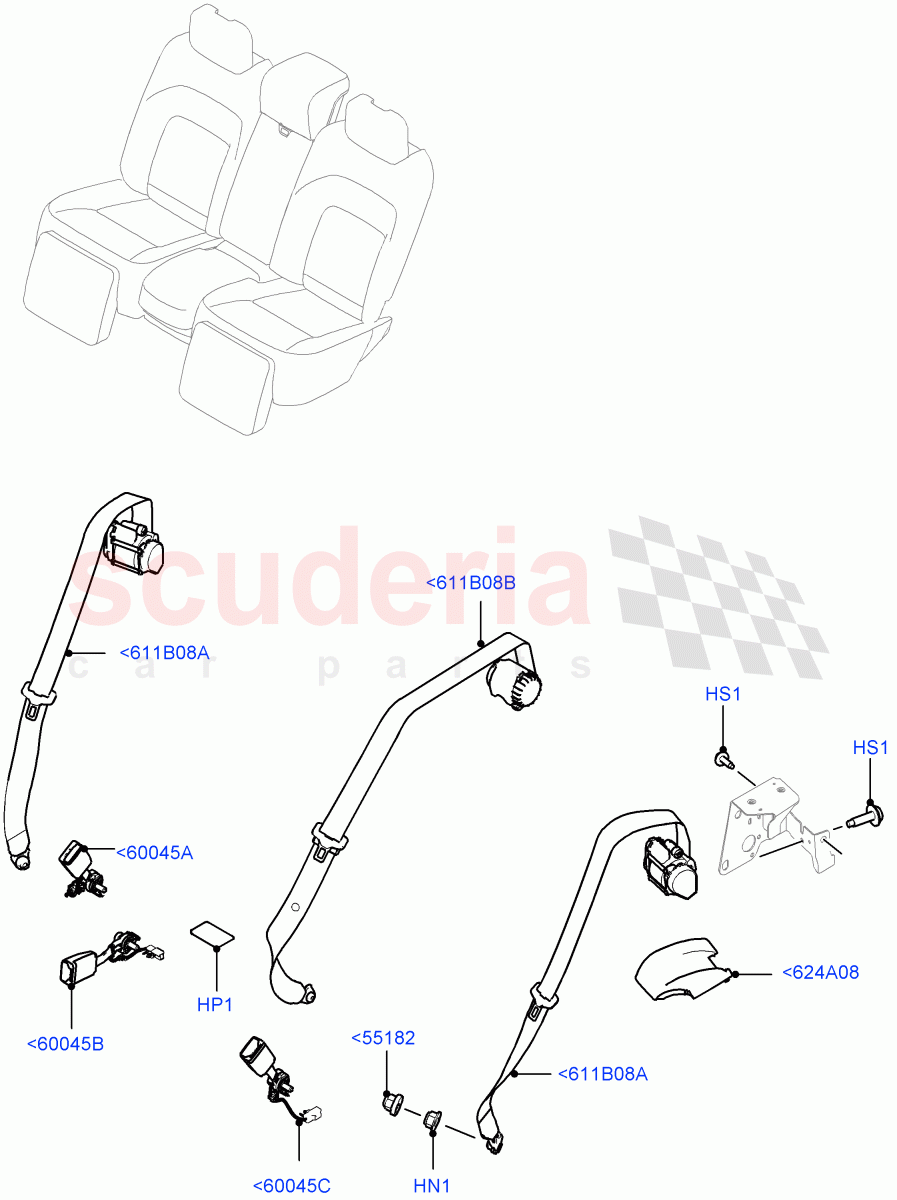 Rear Seat Belts(40/20/40 Super Slouch Rear Seat)((V)FROMJA000001) of Land Rover Land Rover Range Rover (2012-2021) [3.0 I6 Turbo Diesel AJ20D6]