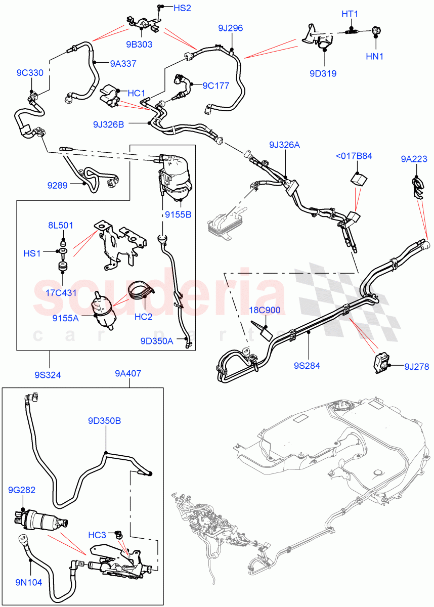 Fuel Lines(Solihull Plant Build)(2.0L I4 DSL HIGH DOHC AJ200,Fuel Tank-Diesel With Filters)((V)FROMKA000001) of Land Rover Land Rover Discovery 5 (2017+) [2.0 Turbo Diesel]