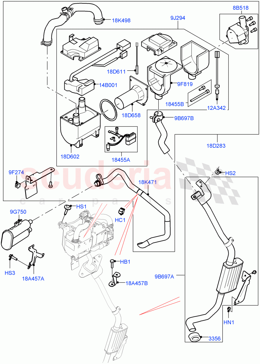 Auxiliary Fuel Fired Pre-Heater(Heater Components)(3.0L DOHC GDI SC V6 PETROL,With Fuel Fired Heater,5.0L OHC SGDI SC V8 Petrol - AJ133,5.0L OHC SGDI NA V8 Petrol - AJ133)((V)FROMGA255069,(V)TOHA999999) of Land Rover Land Rover Range Rover (2012-2021) [4.4 DOHC Diesel V8 DITC]