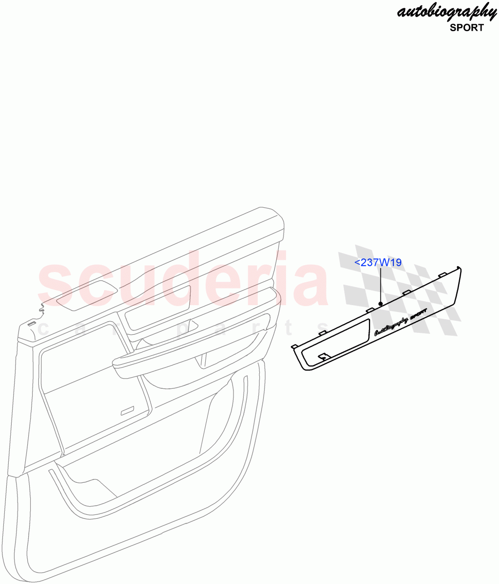 Front Door Trim Installation(Autobiography Sales Badge)((V)FROMAA000001) of Land Rover Land Rover Range Rover Sport (2010-2013) [5.0 OHC SGDI SC V8 Petrol]