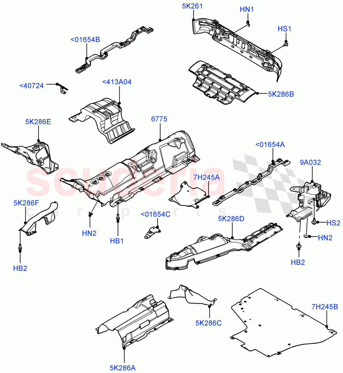 Splash And Heat Shields (Middle And Rear Section) (Changsu (China)) of Land Rover Land Rover Range Rover Evoque (2019+) [2.0 Turbo Petrol AJ200P]