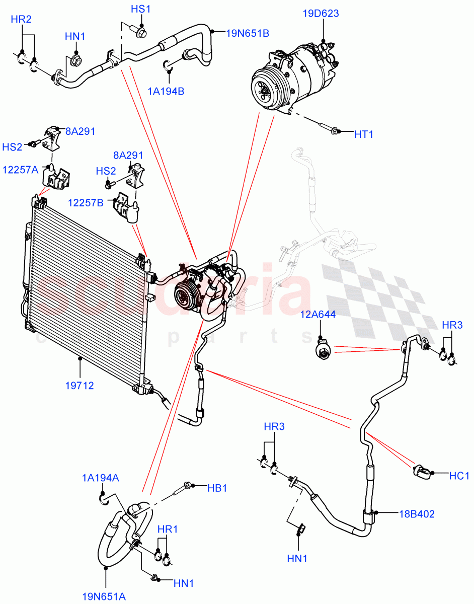 Air Conditioning Condensr/Compressr (Nitra Plant Build, Front) (2.0L I4 High DOHC AJ200 Petrol) ((V) FROMM2000001) of Land Rover Land Rover Discovery 5 (2017+) [2.0 Turbo Diesel]