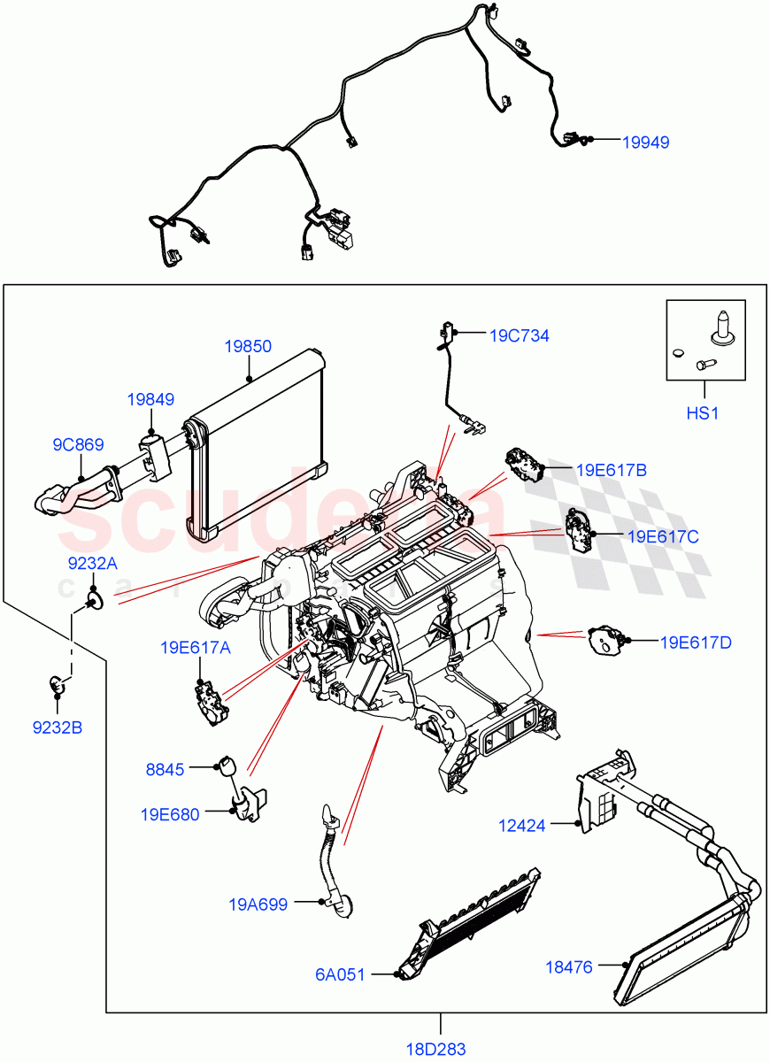 Heater/Air Cond.Internal Components(Heater Main Unit)(With Front Comfort Air Con (IHKA))((V)FROMMA000001) of Land Rover Land Rover Range Rover Velar (2017+) [5.0 OHC SGDI SC V8 Petrol]