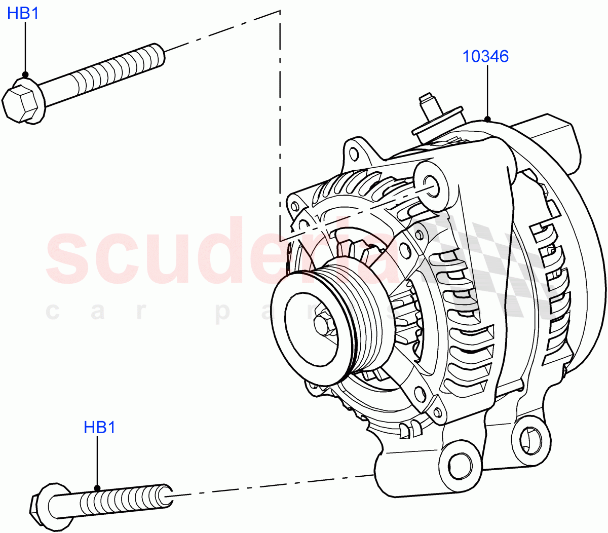 Alternator And Mountings(3.0L DOHC GDI SC V6 PETROL,5.0L P AJ133 DOHC CDA S/C Enhanced) of Land Rover Land Rover Range Rover Velar (2017+) [3.0 Diesel 24V DOHC TC]