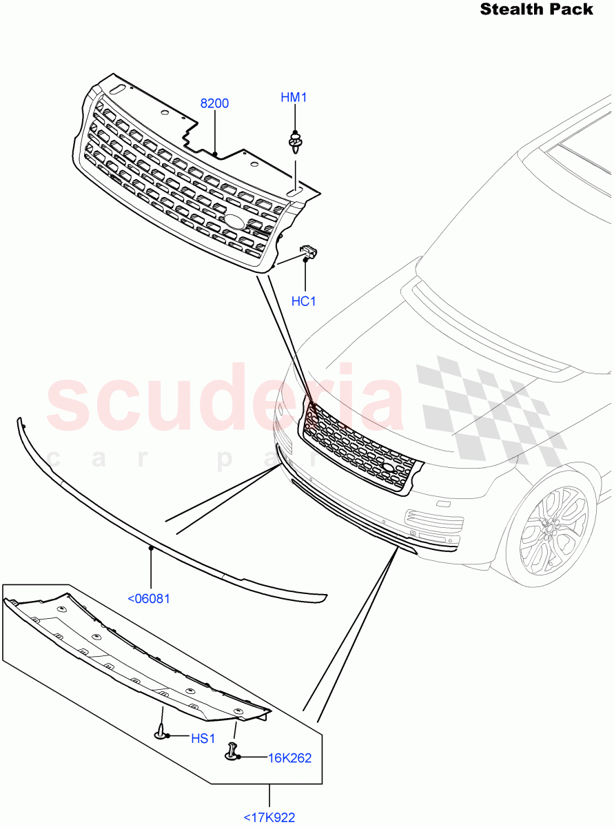 Radiator Grille And Front Bumper(Stealth Pack)((V)FROMEA000001,(V)TOHA999999) of Land Rover Land Rover Range Rover (2012-2021) [4.4 DOHC Diesel V8 DITC]