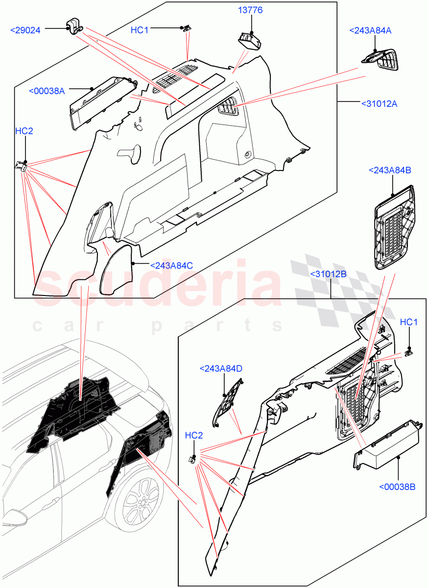 Side Trim(Luggage Compartment)(Itatiaia (Brazil),With 60/40 Split - Folding Rr Seat,Less Chiller Unit)((V)FROMGT000001) of Land Rover Land Rover Discovery Sport (2015+) [2.2 Single Turbo Diesel]