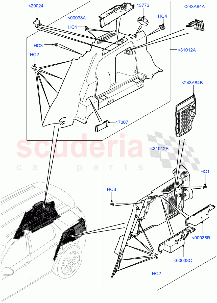 Side Trim(Luggage Compartment)(Halewood (UK),With 60/40 Manual Fold Thru Rr Seat,Less Chiller Unit) of Land Rover Land Rover Discovery Sport (2015+) [1.5 I3 Turbo Petrol AJ20P3]