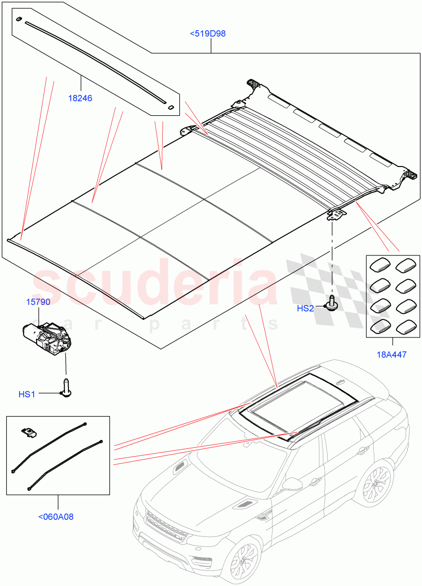 Sliding Roof Mechanism And Controls(Sun Blinds)(With Roof Conversion-Panorama Roof)((V)FROMFA000001) of Land Rover Land Rover Range Rover Sport (2014+) [2.0 Turbo Petrol GTDI]