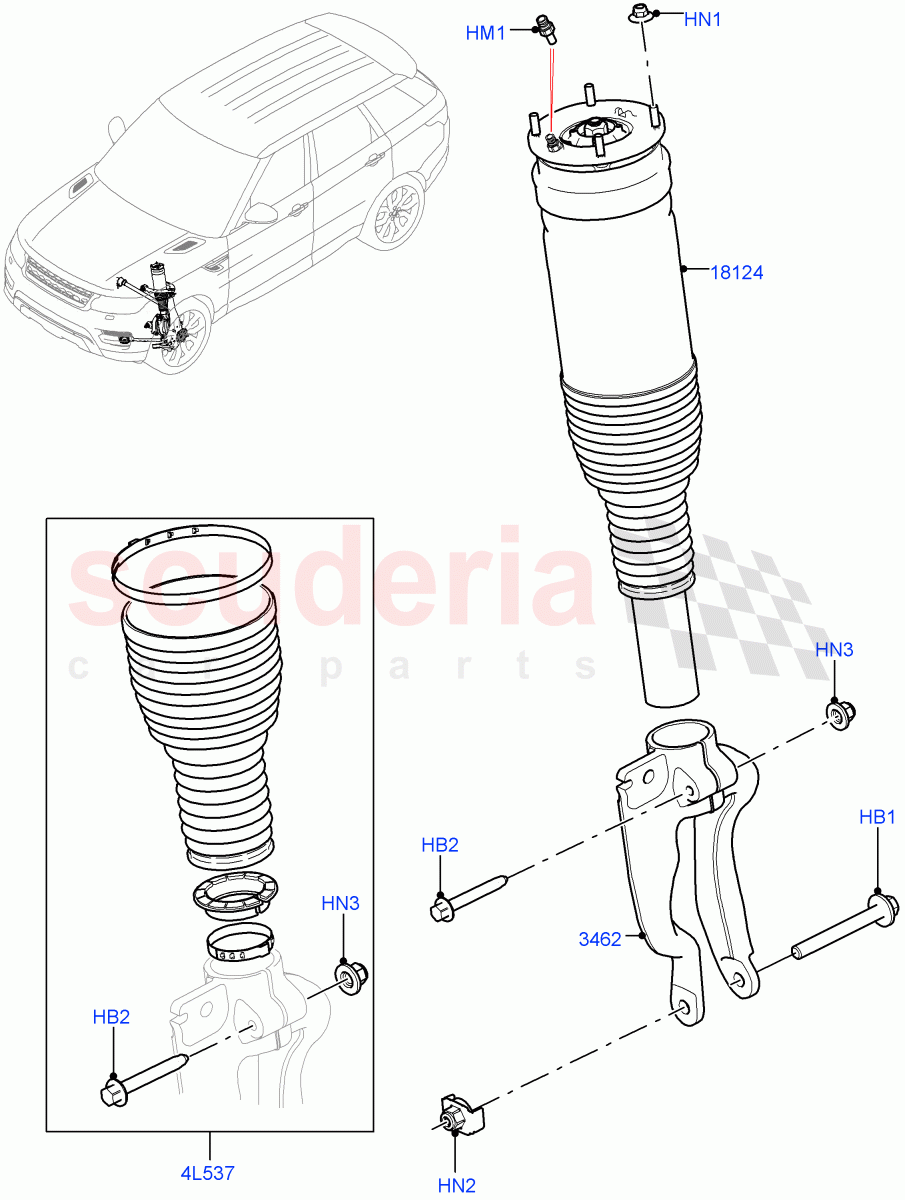 Front Suspension Struts And Springs(Version - Core,With Four Corner Air Suspension,Non SVR,Electronic Air Suspension With ACE) of Land Rover Land Rover Range Rover Sport (2014+) [3.0 I6 Turbo Petrol AJ20P6]