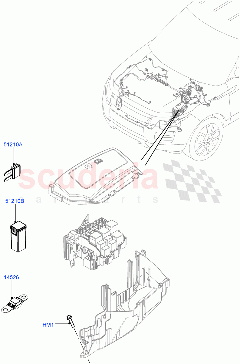 Fuses, Holders And Circuit Breakers(Engine Compartment)(Itatiaia (Brazil))((V)FROMGT000001) of Land Rover Land Rover Range Rover Evoque (2012-2018) [2.0 Turbo Diesel]