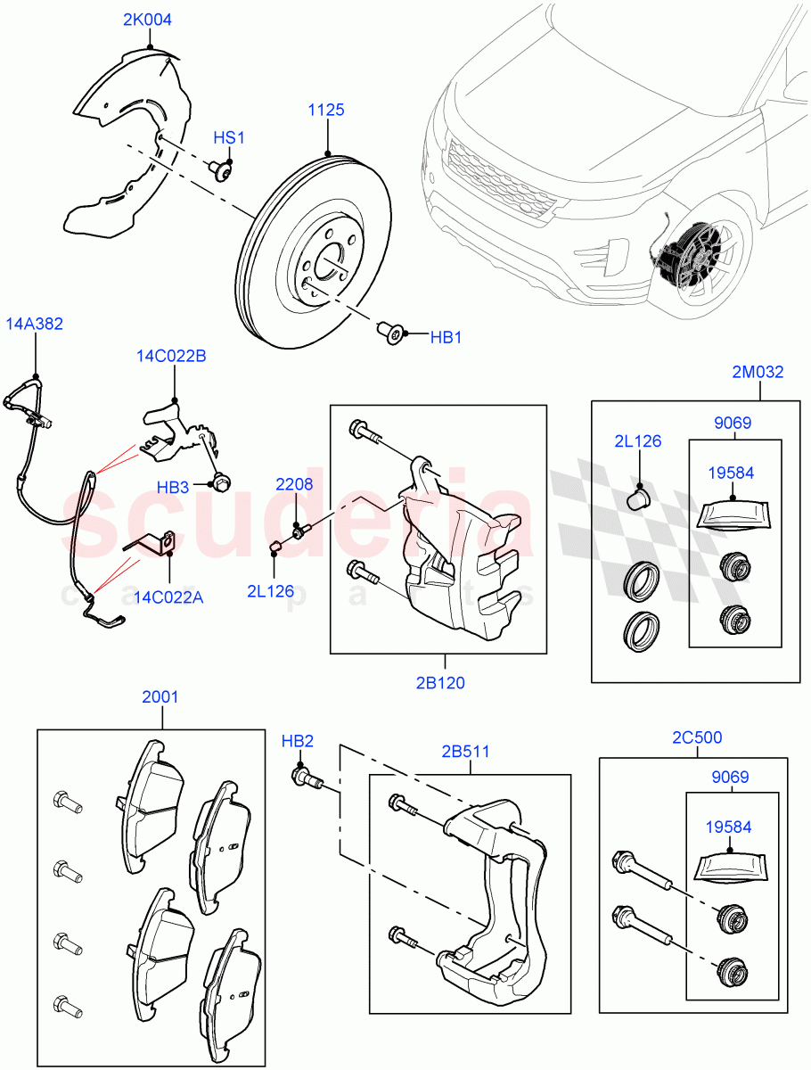 Front Brake Discs And Calipers (Itatiaia (Brazil), Disc And Caliper Size-Frt 18/RR 17, Disc And Caliper Size-Frt 18/RR 16) of Land Rover Land Rover Range Rover Evoque (2019+) [2.0 Turbo Diesel]