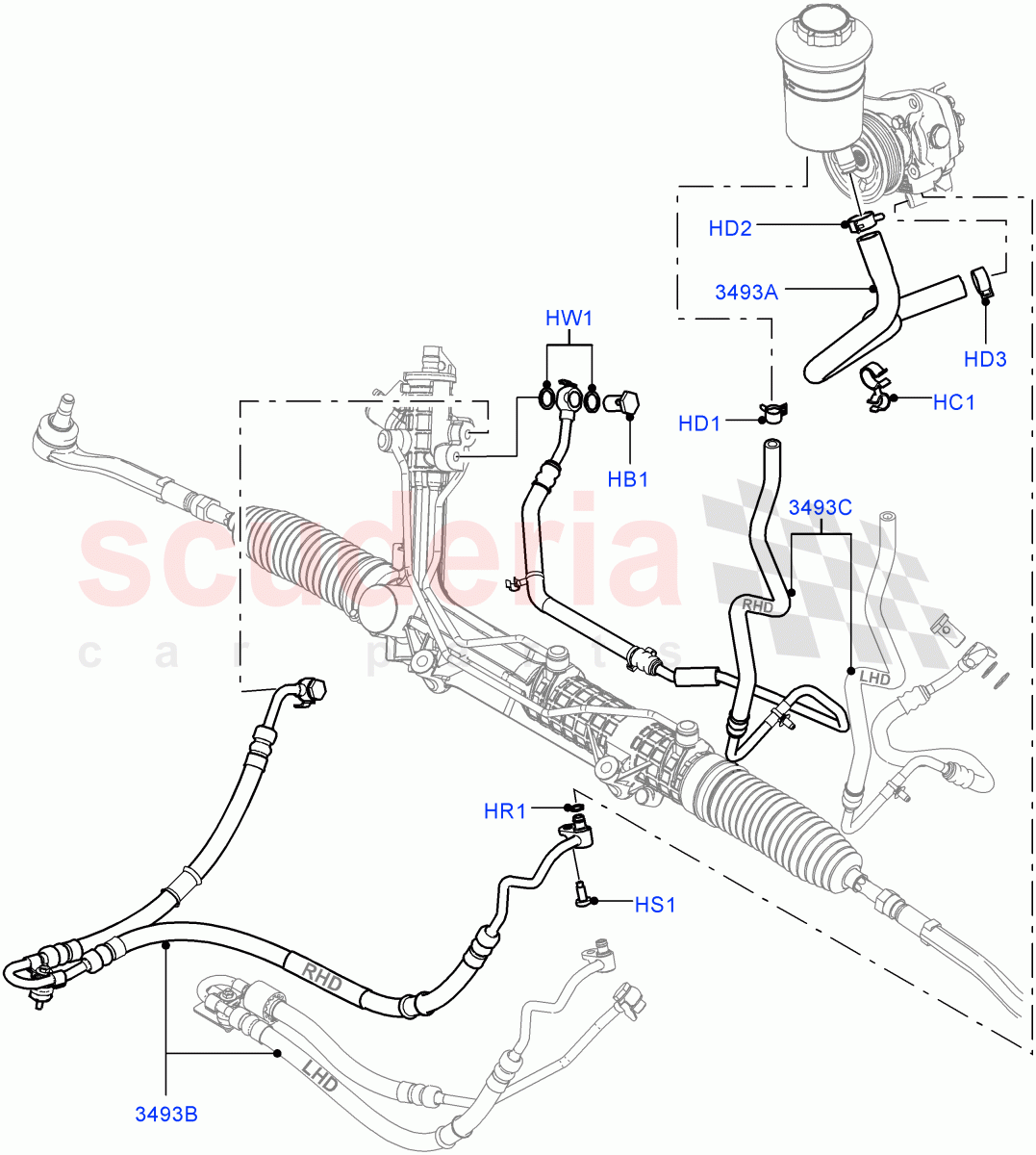 Supply & Return Hoses - Power Strg (4.4L DOHC DITC V8 Diesel) ((V) FROMBA000001) of Land Rover Land Rover Range Rover (2010-2012) [5.0 OHC SGDI NA V8 Petrol]