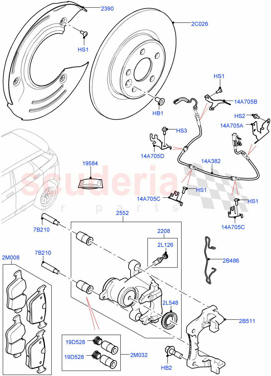 Rear Brake Discs And Calipers (Halewood (UK), Disc And Caliper Size-Frt 18/RR 16, Front Disc And Caliper Size 17, Disc Brake Size Frt 17/RR 16) of Land Rover Land Rover Range Rover Evoque (2019+) [2.0 Turbo Diesel AJ21D4]