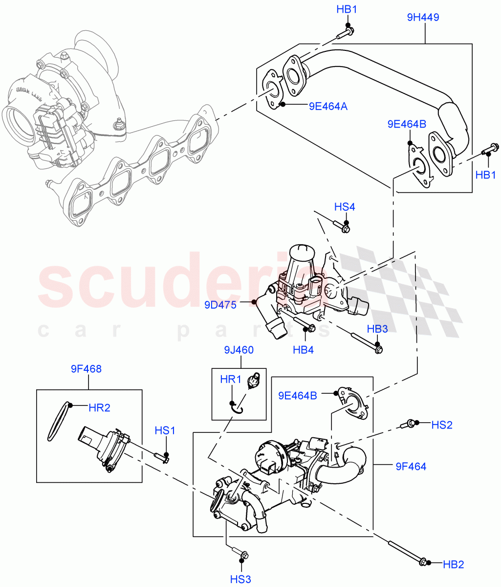 Exhaust Gas Recirculation(LH Side, Solihull Plant Build)(2.0L I4 DSL MID DOHC AJ200,LEV 160,2.0L I4 DSL HIGH DOHC AJ200,Euro Stage 4 Emissions)((V)FROMHA000001,(V)TOJA999999) of Land Rover Land Rover Discovery 5 (2017+) [2.0 Turbo Diesel]