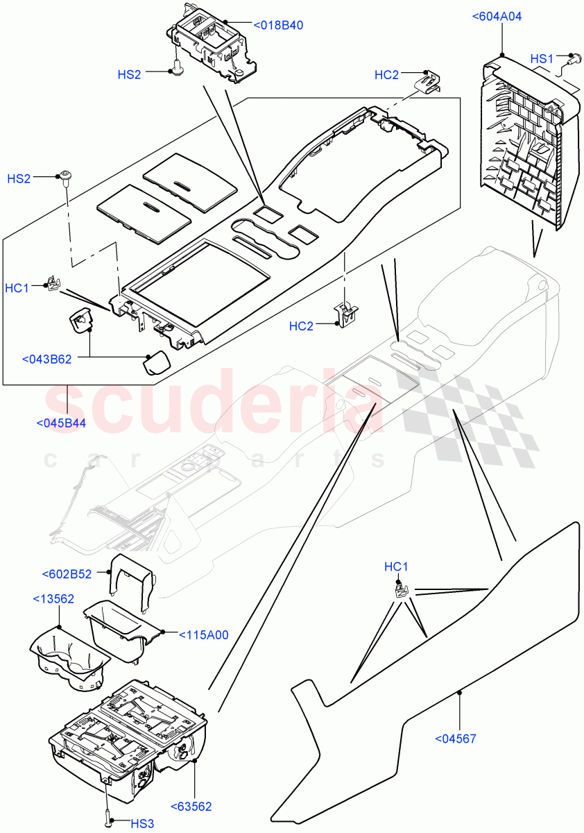 Console - Floor (Rear, External Components, For Carrier Assy) (With 40/40 Split Individual Rr Seat) of Land Rover Land Rover Range Rover (2012-2021) [5.0 OHC SGDI NA V8 Petrol]