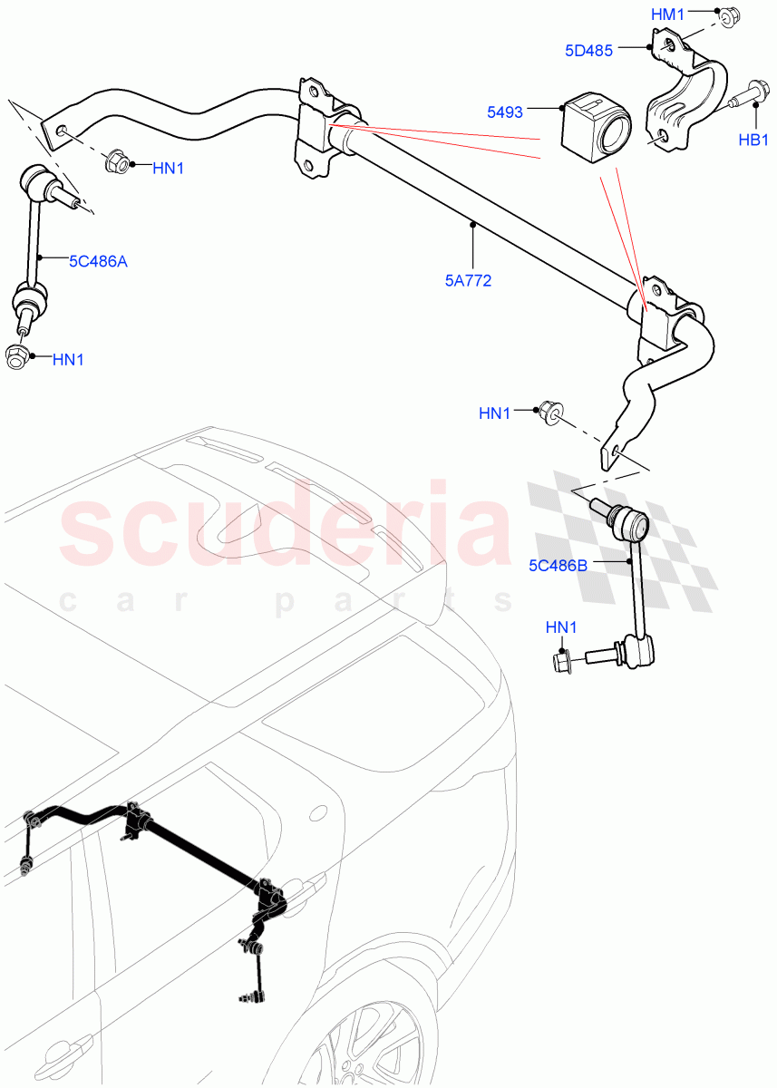 Rear Cross Member & Stabilizer Bar(Conventional Stabilizer Bar, Solihull Plant Build)((V)FROMHA000001) of Land Rover Land Rover Discovery 5 (2017+) [3.0 I6 Turbo Petrol AJ20P6]