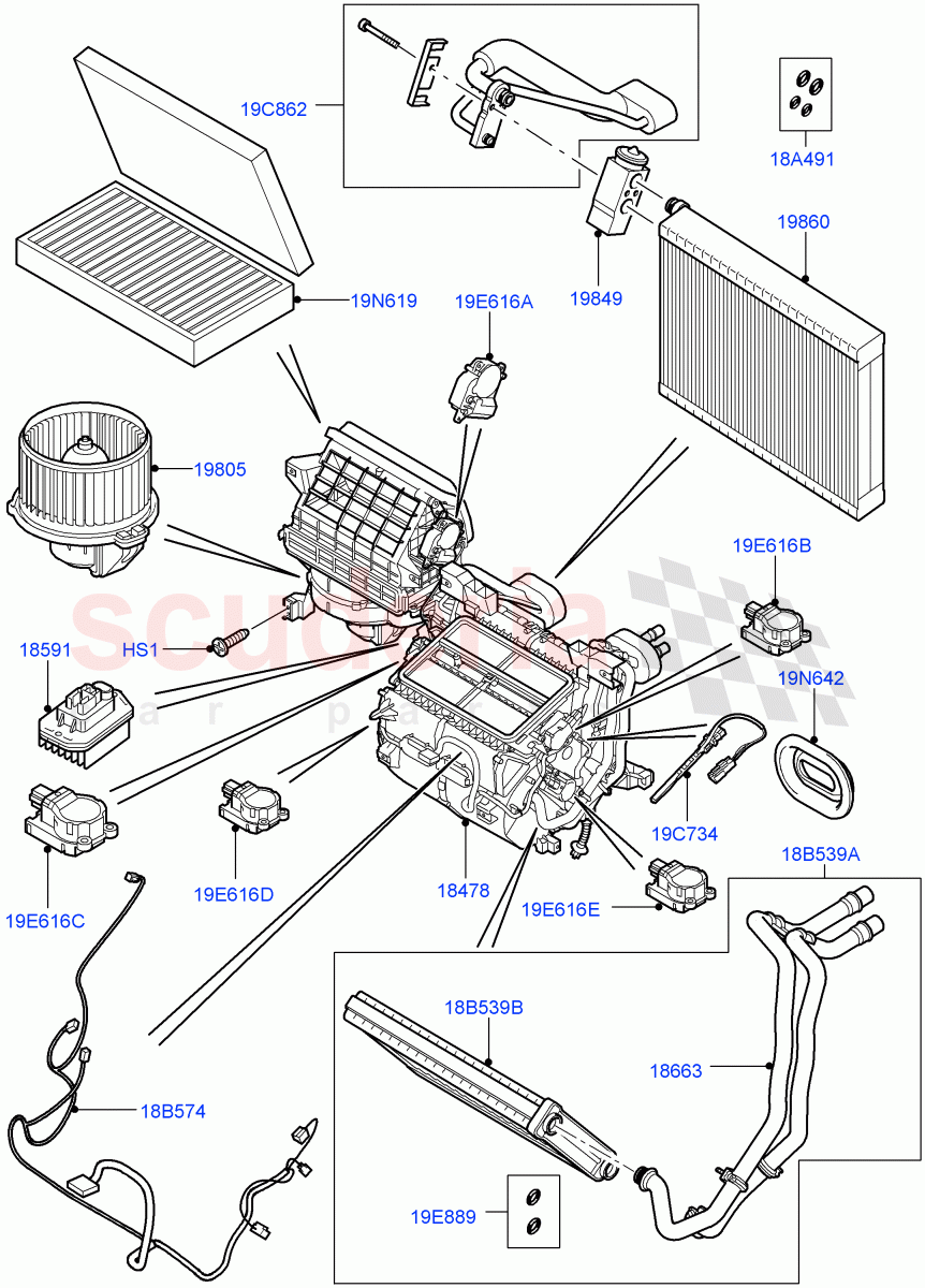 Heater/Air Cond.Internal Components ((V) TO9A999999) of Land Rover Land Rover Range Rover Sport (2005-2009) [3.6 V8 32V DOHC EFI Diesel]